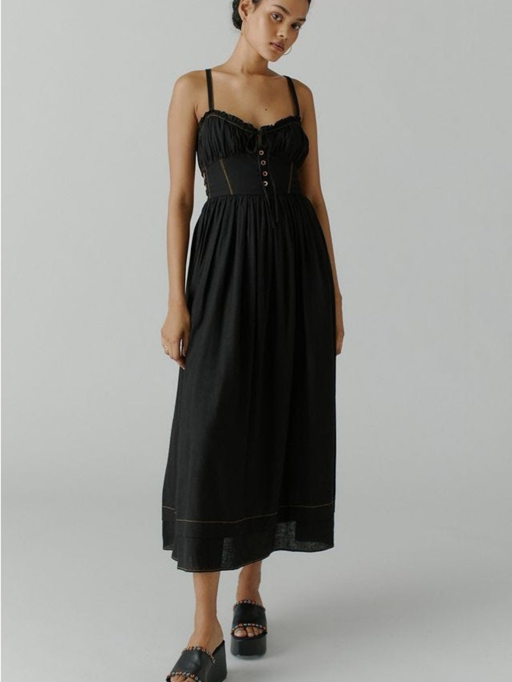 Urban Outfitters Cora Linen Open Back Midi Dress